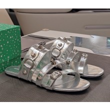 Balenciaga flat Cagole leather sandals silver 2025