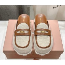 MIU MIU Canvas and leather mules Beige/Brandy 5D377E 2025