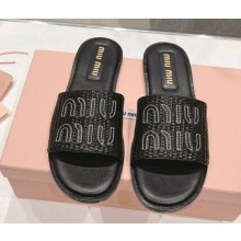 MIU MIU logo-patch raffia slides black 2025