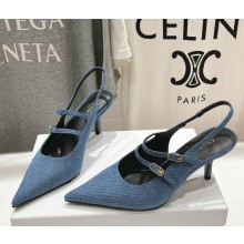 CELINE JUDY DOUBLE STRAP MARY JANE SLINGBACK IN denim blue heel 6.5cm 2025