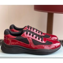 Prada women/men Patent leather and technical fabric Prada America's Cup sneakers 4E3400 Black/red 2025