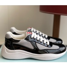 Prada women/men Patent leather and technical fabric Prada America's Cup sneakers 4E3400 Black/Silver 2025