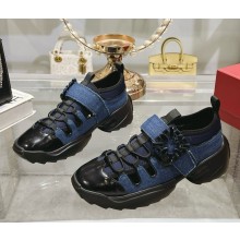 Roger Vivier Viv' on the Run Trekky Sneakers in denim and patent leather with crystal buckle black 2025
