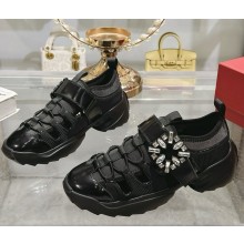 Roger Vivier Viv' on the Run Trekky Sneakers in fabric and patent leather with crystal buckle black 2025