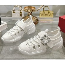 Roger Vivier Viv' on the Run Trekky Sneakers in fabric and patent leather with crystal buckle white 2025