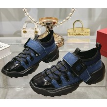 Roger Vivier Viv' on the Run Trekky Sneakers in denim and patent leather black/blue 2025