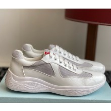 Prada women/men Patent leather and technical fabric Prada America's Cup sneakers 4E3400 White/Silver 2025