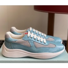 Prada women/men Patent leather and technical fabric Prada America's Cup sneakers 4E3400 Silver/Celeste 2025