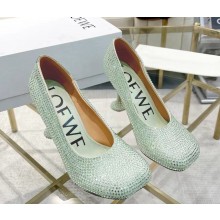 Loewe heel 9.5cm/5.5cm Toy pump in suede and allover rhinestones light green 2025