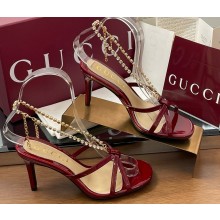 Gucci Women's crystal chain sandal 794313 Rosso Ancora red patent leather heel 8.5cm 2025