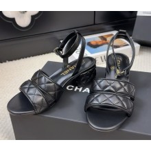 Chanel sandals Lambskin black heel 4.5cm G46429 2025