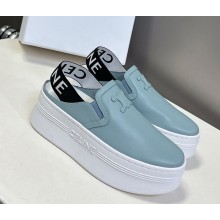 CELINE BLOCK WEDGE MULE IN Calfskin and Textile with Celine jacquard light blue 2025