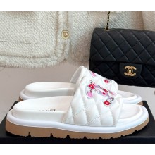 Chanel mules silk with flowers printing white 2025