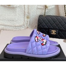 Chanel mules silk with flowers printing purple 2025