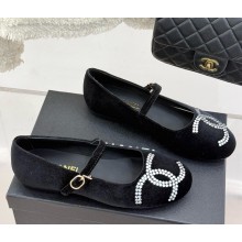 Chanel mary janes velvet CC crystal logo black 0317-2025