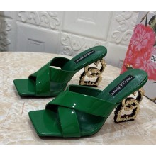 Dolce & Gabbana DG Pop Heel 10.5cm patent leather mules green 2025