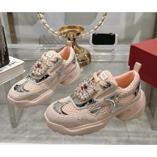 Roger Vivier Embellished suede leather-trimmed sneakers light pink 2025