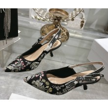 Dior J'Adior Slingback Pump Black Multicolor Cotton Embroidered with Millefiori Unicorn Motif 2025ss