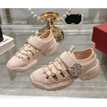 Roger Vivier Viv' on the Run Trekky Sneakers in suede leather with crystal buckle light pink 2025