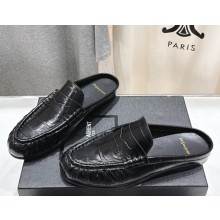 Saint Laurent shiny calf leather mules black 2025