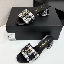 Chanel Tweed slides sandals with cc logo black 032112 2025
