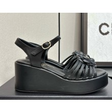 Chanel Camellia lambskin wedge sandals black 2025