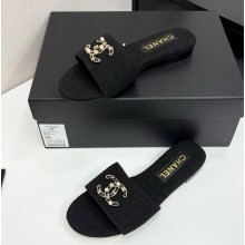 Chanel Towel flat slides with cc logo black 032115 2025
