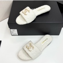 Chanel Towel flat slides with cc logo white 032116 2025