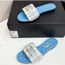 Chanel Tweed flat slides with cc logo blue 032119 2025