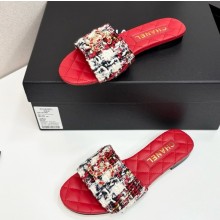 Chanel Tweed flat slides with cc logo red 032120 2025