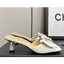 Chanel lambskin slides sandals with bow cc logo white 2025