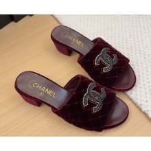 Chanel heel 5cm/2cm mules velvet cc logo Burgundy 2025