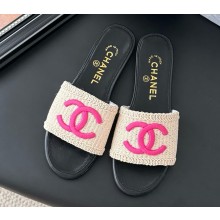 Chanel heel 5cm/2cm mules knit cc logo beige/fuchsia 032204 2025
