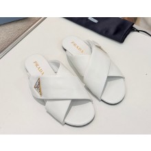 Prada slides sandals triangle logo white calf leather 2025