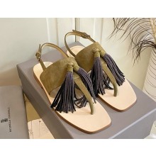 Brunello Cucinelli suede sandals with tassel detail army green 2025