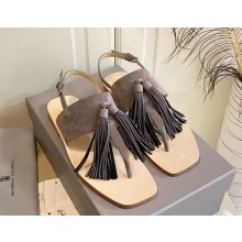 Brunello Cucinelli suede sandals with tassel detail taupe grey 2025