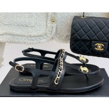 Chanel sandals lambskin double c with chain black 2025
