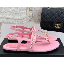 Chanel sandals lambskin double c with chain pink 2025