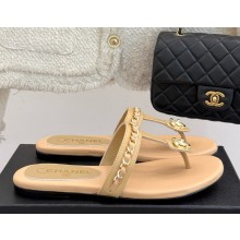 Chanel slides sandals lambskin double c with chain beige 2025