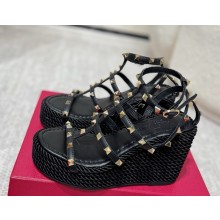 Valentino Garavani Rockstud 100mm wedge espadrilles black 2025