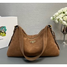 Prada Aimée large suede leather shoulder bag 1BC228 brown 2025