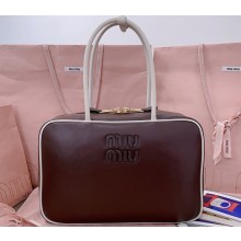 MIU MIU Beau leather bag 5bb117 Briarwood/White 2025