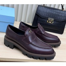 Prada Chocolate leather loafers burgundy 2025