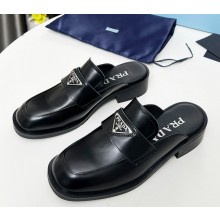 Prada smooth leather loafer mules black 2025