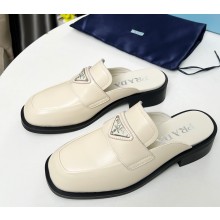 Prada smooth leather loafer mules white 2025