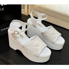 Chanel sandals platform mesh knit white 2025