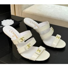 Chanel sandals lambskin double c white heel 8cm 2025