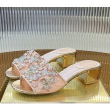 Rene Caovilla heel 4.5cm crystal-embellished mules pink 2025 