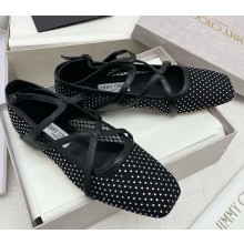 Jimmy Choo Astoria Flat Black Satin Crystal Flats 2025
