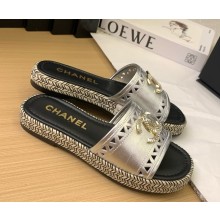 Chanel mule sandal cc logo lambskin 033103 silver 2025